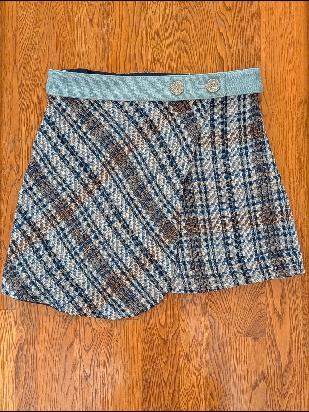 Zara Asymmetrical Tweed Belted Wrap Mini Skirt